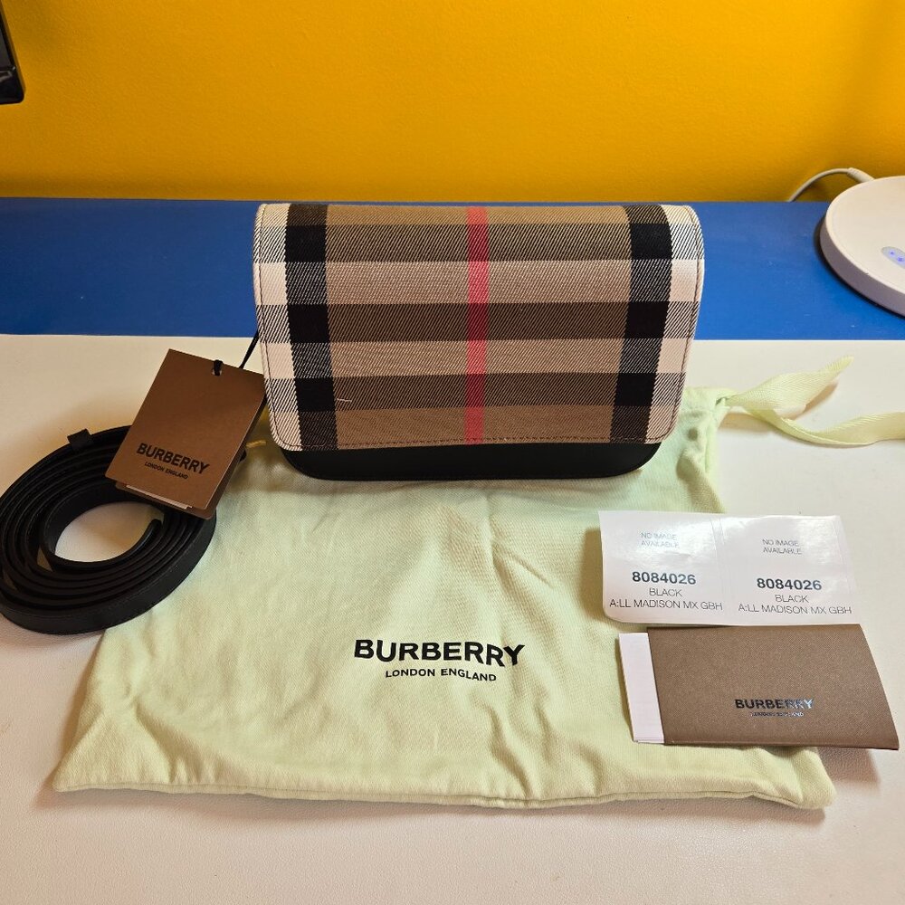 Burberry Madison Check Canvas Leather Shoulder Bag Black 8084026